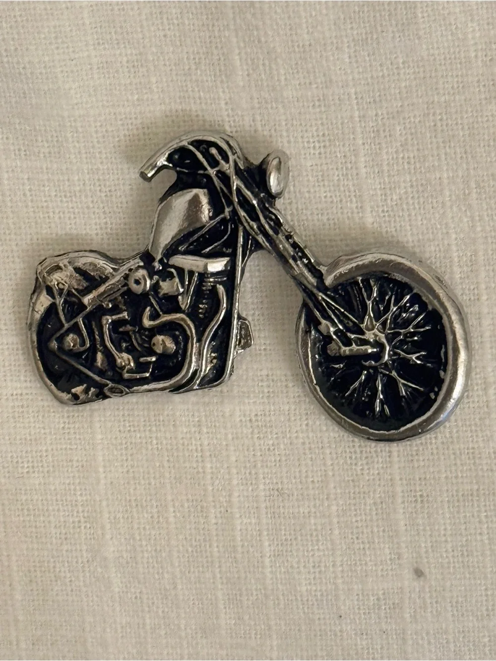 Vintage 80s Chopper Motorcycle Heavy Pewter Pin 2